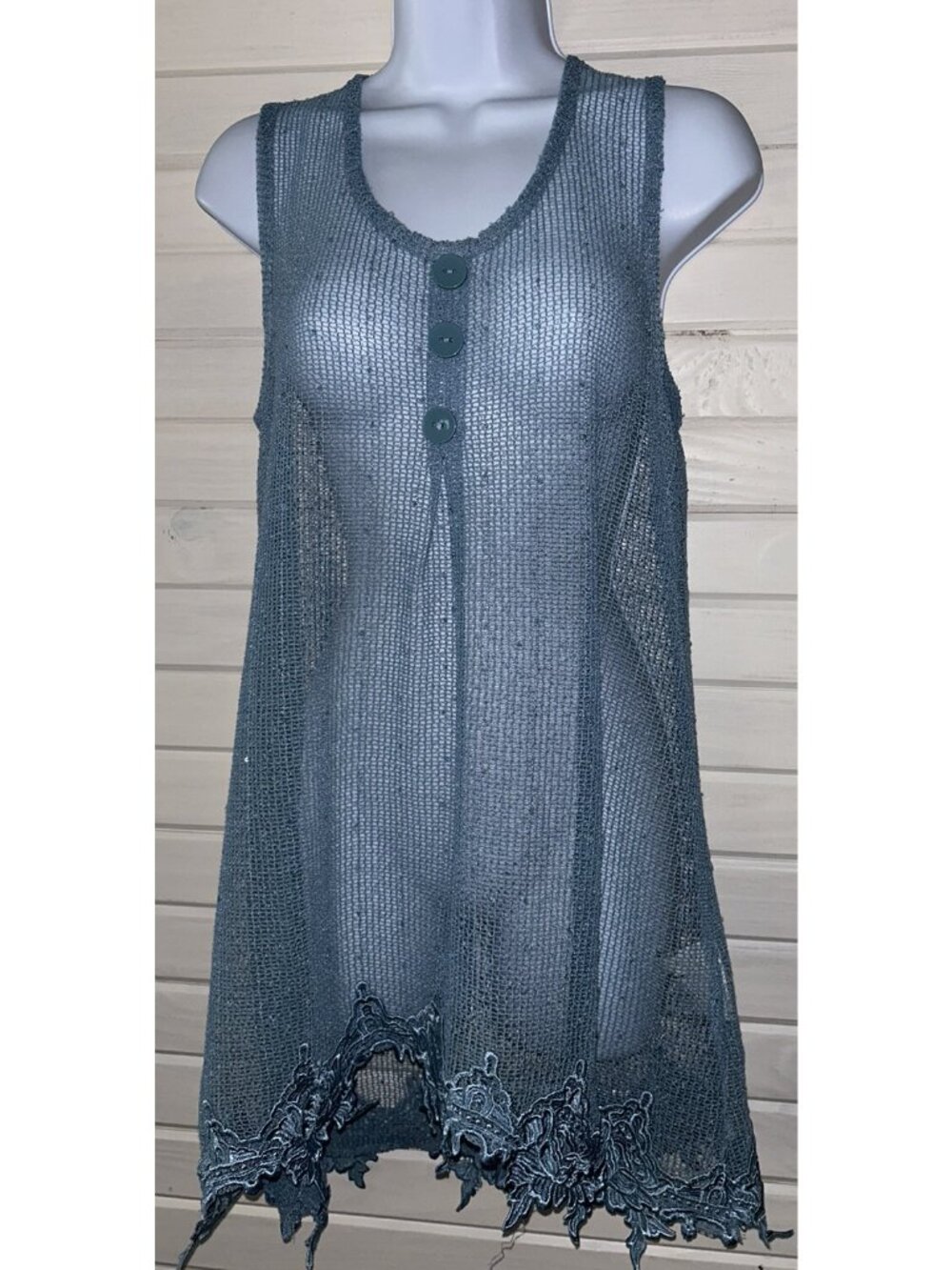 NWOT SIMPLY NOELLE Sz S/M Blue Mesh Lace Sparkle Pullover Swim Cover Up